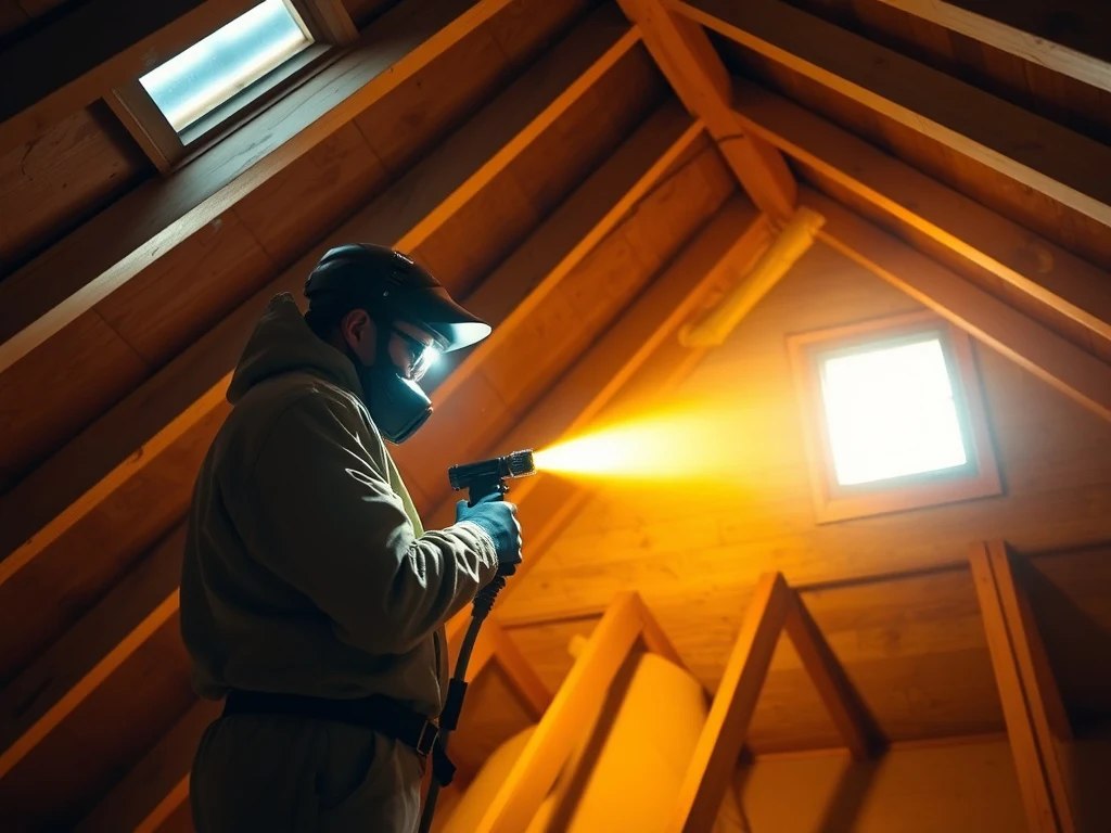 Insulation technician spraying closed-cell foam in an attic near Show Low, Arizona